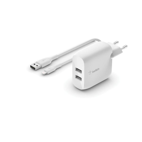 BOOST↑CHARGE™ 24W Dual Ladegerät, 2x USB-A, inkl. Lightning Kabel 1m, weiß