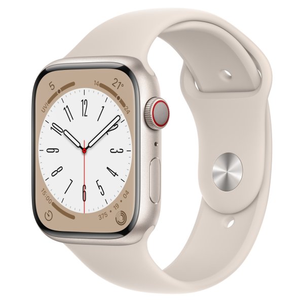 Apple Watch Series 8 GPS + Cellular, 45mm Aluminuimgehäuse Polarstern, Sportarmband Polarstern, Regu