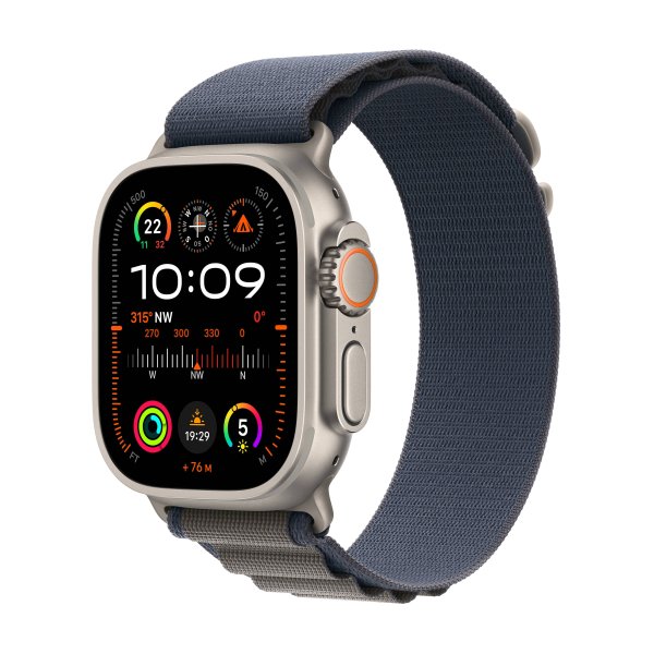 Apple Watch Ultra2 GPS + Cellular, 49mm Titangehäuse, Alpine Loop Blau, Small (130-160 mm Umfang)