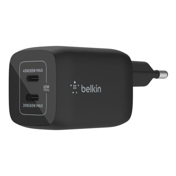 Belkin GaN Power Adapter, 65W, 2x USB-C, Schwarz