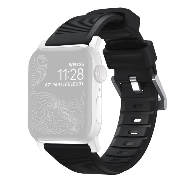 Nomad Rugged Armband mit silbernen Verschluss für Apple Watch 42/44/45/49mm, Schwarz