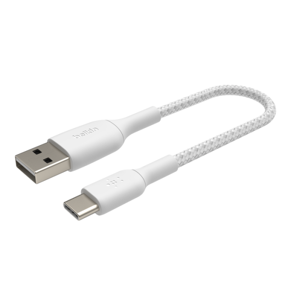 Belkin USB-A auf USB-C Kabel, geflochten, 0,15m, Weiß