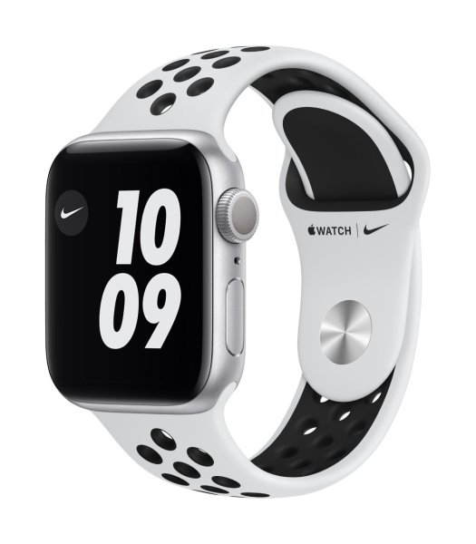 Apple Watch Nike Series 6 GPS, 40mm Aluminiumgehäuse Silber, Nike Sportarmband Pure Platinum/Schwarz