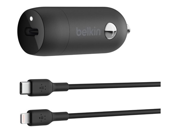 Belkin 30W USB-C PD Kfz-Ladegerät mit PPS Technologie inkl. 1m PVC USB-C auf Lightning Kabel, schwar
