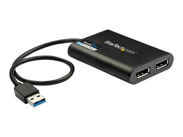 StarTech.com USB-A auf Dual DisplayPort Adapter, 4K, DisplayLink Zertifiziert, Schwarz