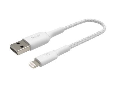 Belkin USB-A auf Lightning Kabel, geflochten, 0,15m, Weiß