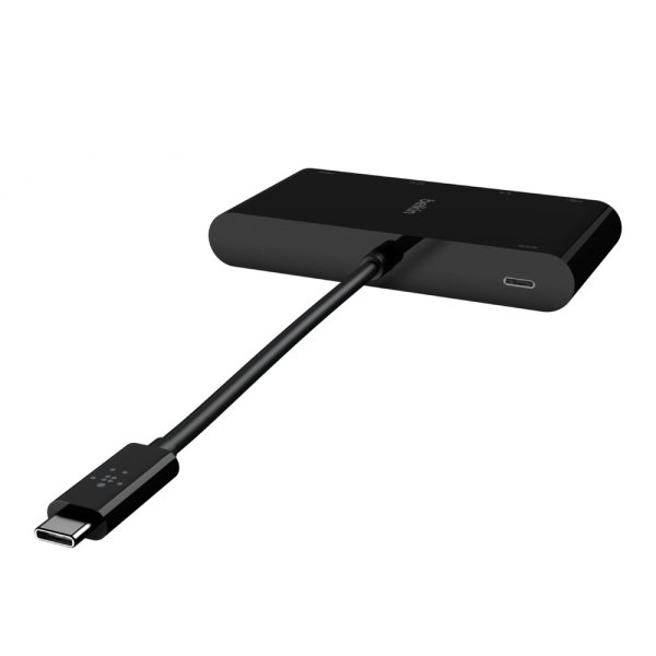 Belkin USB-C auf Gigabit-Ethernet/HDMI/VGA/USB-A-Adapter, 100W PD, schwarz