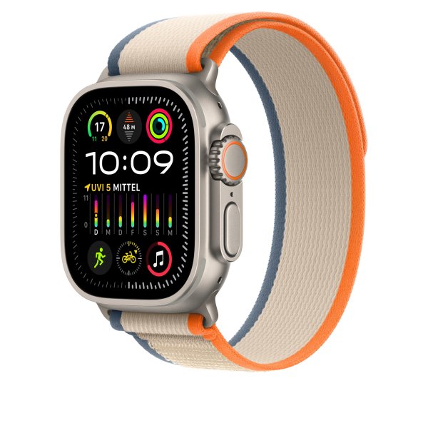 Apple Trail Loop Armband für Apple Watch 49mm, Orange/Beige, S/M (130-180 mm Umfang)