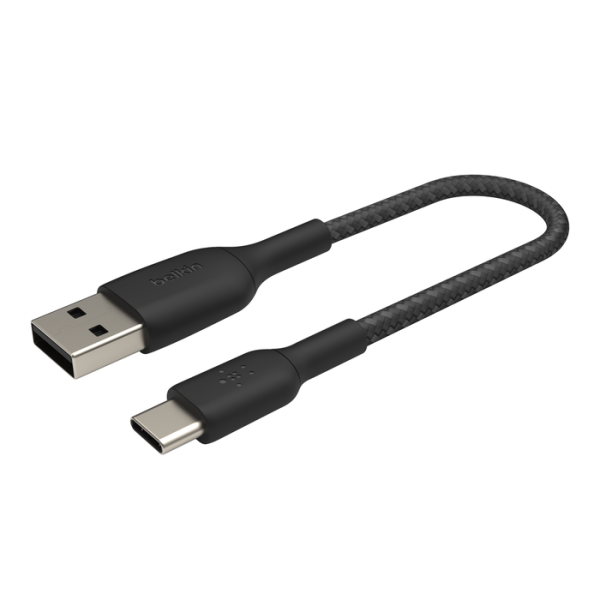 Belkin USB-A auf USB-C Kabel, geflochten, 0,15m, Schwarz