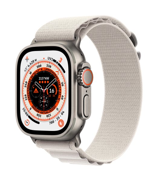 Apple Watch Ultra GPS + Cellular, 49mm Titangehäuse, Alpine Loop Polarstern, Small (130-160 mm Umfan