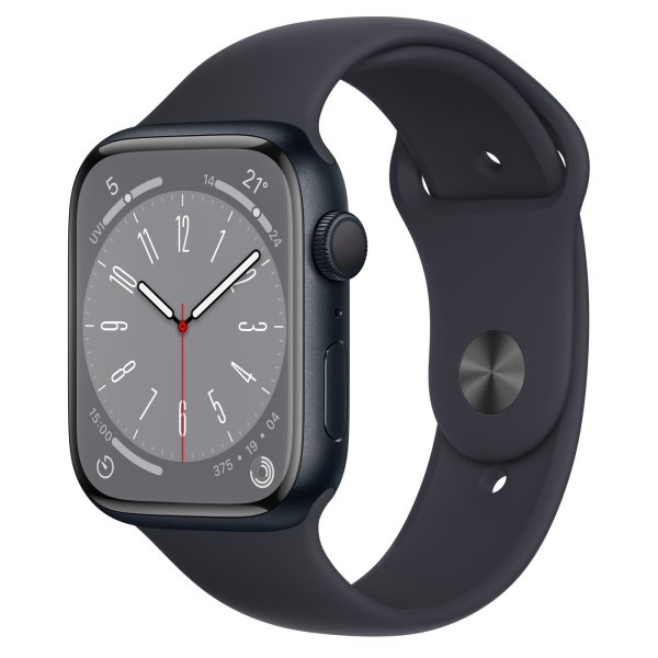 Apple Watch Series 8 GPS, 45mm Aluminuimgehäuse Mitternacht, Sportarmband Mitternacht, Regular