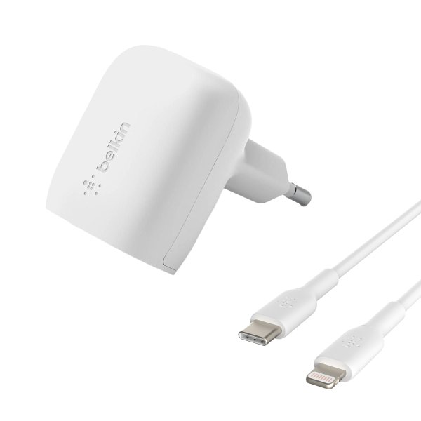 Belkin USB-C Power Adapter, 20W, Weiß + Belkin USB-C auf Lightning Kabel, 1m, Weiß