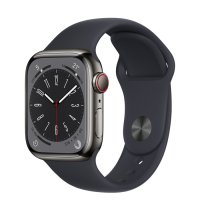 Apple Watch Series 8 GPS + Cellular, 41mm Edelstahlgehäuse Graphit, Sportarmband Mitternacht, Regula