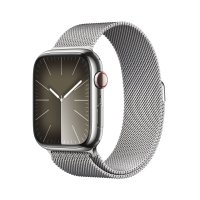 Apple Watch Series 9 GPS + Cellular, 45 mm Edelstahlgehäuse Silber, Milanaise Armband Silber