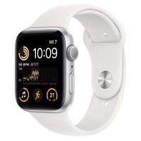 Apple Watch SE GPS, 44mm Aluminuimgehäuse Silber, Sportarmband Weiß, Regular