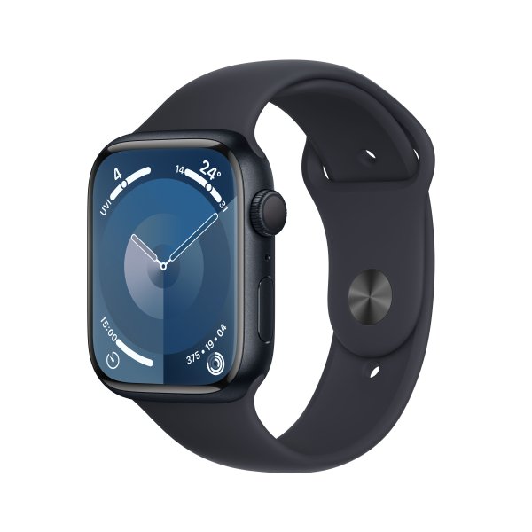 Apple Watch Series 9 GPS, 45 mm, S/M (130-180 mm Umfang) Aluminuimgehäuse Mitternacht, Sportarmband 