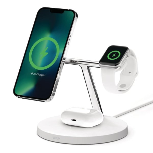 Belkin BOOST CHARGE PRO Wireless QI Charger mit MagSafe (3-in-1), 15W, Weiß