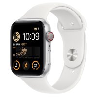 Apple Watch SE GPS + Cellular, 44mm Aluminuimgehäuse Silber, Sportarmband Weiß, Regular