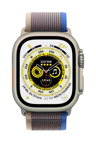 Apple Trail Loop Armband für Apple Watch 49mm, Blau/Grau, S/M (130-180 mm Umfang)