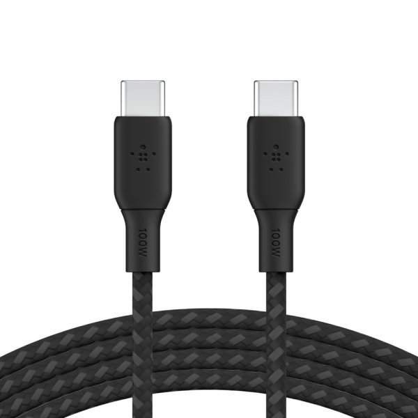 Belkin USB-C auf USB-C Kabel, geflochten, 100 W, 2m, Schwarz