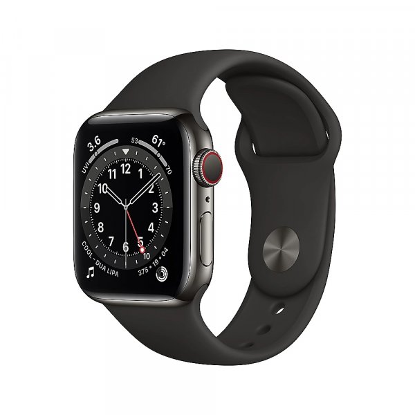 Apple Watch Series 6, GPS + Cellular, 40 mm Aluminium Space Grau, Sportarmband Schwarz, Regular