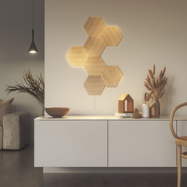 Nanoleaf Elements Wood Look Hexagons, Starter Kit (7er Pack)