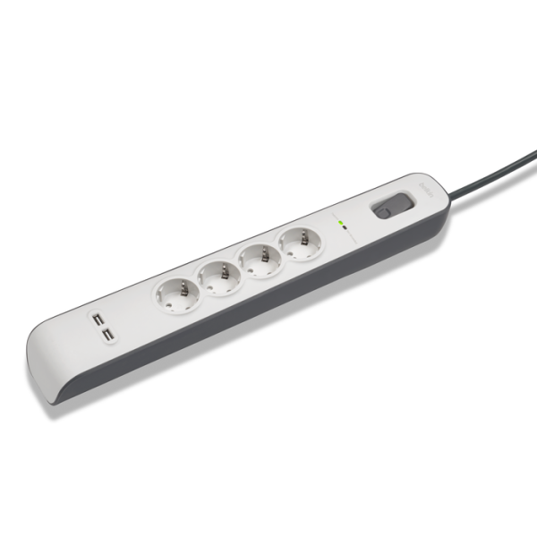 Belkin Surge Plus Überspannungsschutz, 4-Fach mit 2 x universal USB Ladeport, 2.4 A, 2 Meter