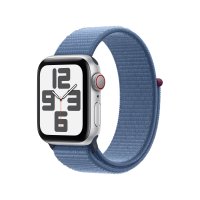 Apple Watch SE GPS + Cellular, 40 mm Aluminuimgehäuse Silber, Sport Loop Armband Winterblau