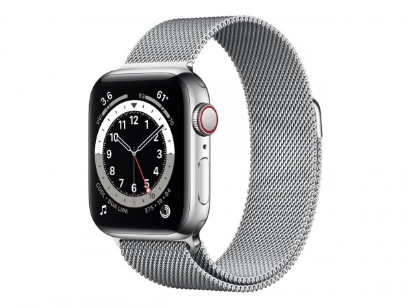 Apple Watch Series 6, GPS + Cellular, 40 mm Edelstahl Silber, Milanaise Armband Silber